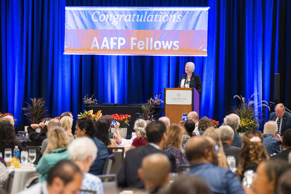 Jen Brull, MD, FAAFP speaking at convocation breakfast