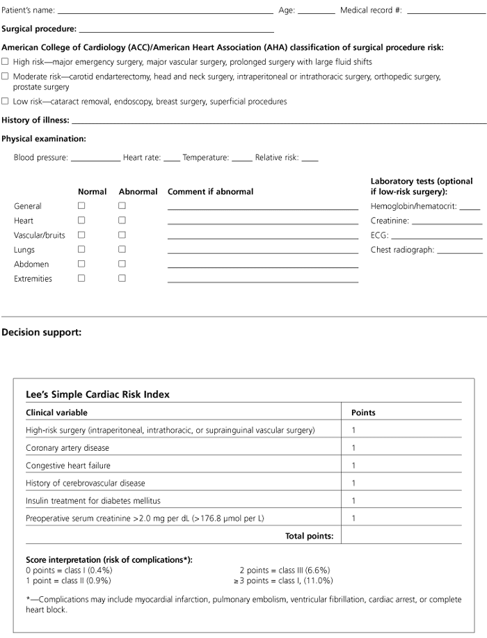 Preoperative Evaluation For Noncardiac Surgery AAFP