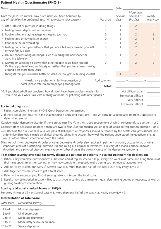 Screening Instruments For Depression AAFP